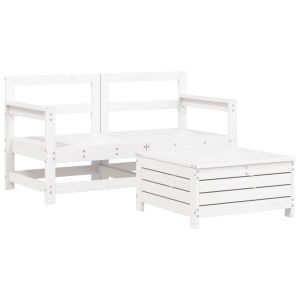 vidaXL juego de sofás de jardín 3 piezas madera maciza de pino blanco