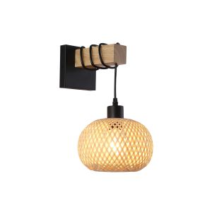 Aplique madera natural, pantalla de mimbre coLGante, casquillo E27