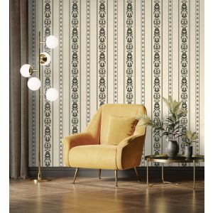 Papel pintado gaulan  de rayas con cadenetas barrocas  textura de 10.6m²