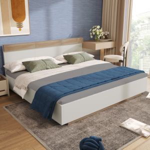 Cama doble 180x200cm flotante madera – blanco y roble sonoma