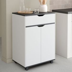Carrito auxiliar de cocina con ruedas - blanco gris - 60 cm