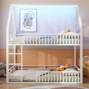 Litera casa 140x200cm con barandilla LED blanca