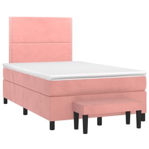 vidaXL cama box spring con colchón terciopelo rosa 120x190 cm