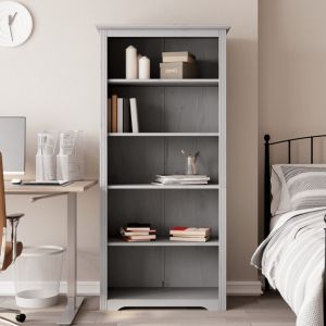 Librería bodo 5 estantes madera maciza pino gris 82x40x173 cm