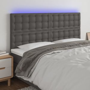 Cabecero con luces LED cuero sintético gris 160x5x118/128 cm eerf3573
