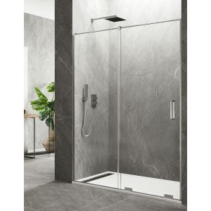 Mampara de ducha frontal keres 1+1, sin perfil 135cm paralela