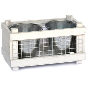 Jardinera de madera para 2 maceteros de zinc d 10 cm