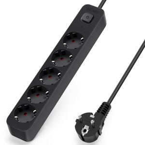 Aigostar regleta 5 enchufes, alargador 5m con interruptor, negro