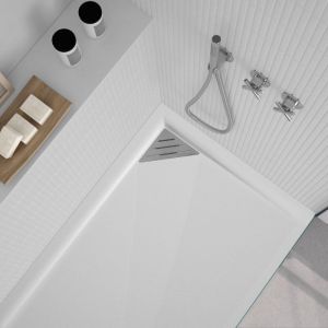 Plato de ducha resina trinity blanco  80x180 cm rejilla inox a la izquierda