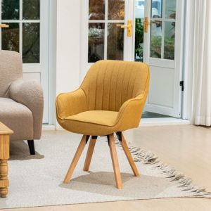 Butaca giratoria escandinava - tejido mostaza - patas de haya - 57x56x83 cm