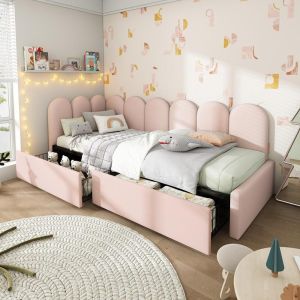 Sofá cama daybed con almacenaje 90x200cm rosa