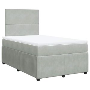 vidaXL cama box spring con colchón terciopelo gris claro 120x190 cm