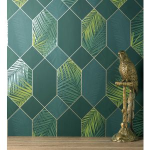 Papel pintado gaulan lavable geométrico panel hexagonal con hojas 5.23m²