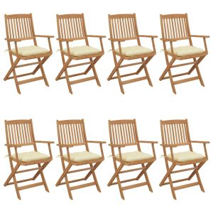 vidaXL sillas de jardín plegables 8 uds y cojines madera maciza acacia