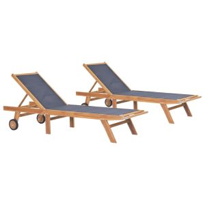 vidaXL tumbonas plegables con ruedas 2 uds teca maciza y textilene