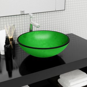 Lavabo de vidrio templado verde 42x14 cm es1845