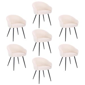 Silla de comedor bouclé con reposabrazos celeste - lote de 7 blanco