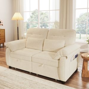 Sofá cama 3 en 1 chenilla beige 2 plazas con usb
