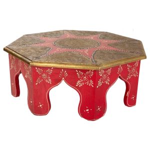 Mesa de centro de madera y metal rojo 40x40x15,5