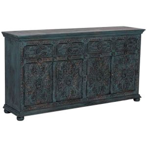 Aparador de madera artesanal azul 180x45x96 cm