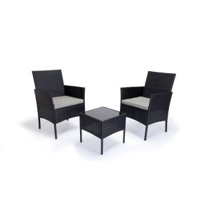 Conjunto mesa + 2 sillones de ratan pe. Muebles de jardin y terraza, negro