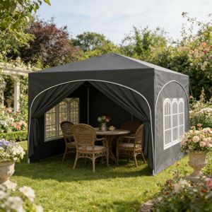 Carpa plegable 3 x 3 m hierro gris con laterales y bolsa