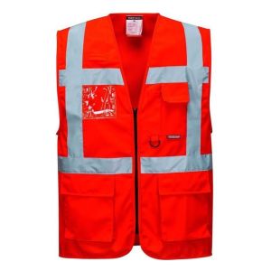 Chaleco de alta visibilidad - portwest - executive-berlin - rojo - 7 bolsil