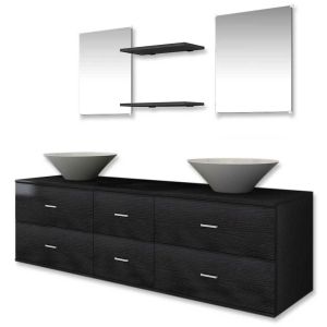 vidaXL conjunto de muebles de baño y lavabo 7 piezas negro