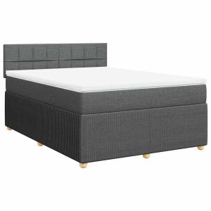 vidaXL cama box spring con colchón tela gris oscuro 140x190 cm
