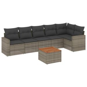 vidaXL set de sofás de jardín 7 piezas con cojines ratán pe gris