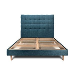 Cama de 135x190 cm con cabecero tapizado - tejido rizado - azul