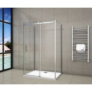 Mampara de ducha corredera frontal+panel lateral,1400x700x700x1950mm