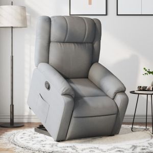 Sillón reclinable elevable de tela gris claro qweo8816