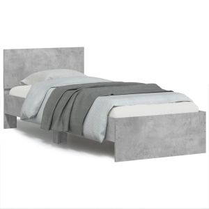 Cama cabecero luces LED gris hormigón 90x190 cm reg4932