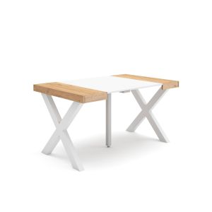 Mesa extensible, 140x90x73cm, roble y blanco, patas madera maciza rf2720