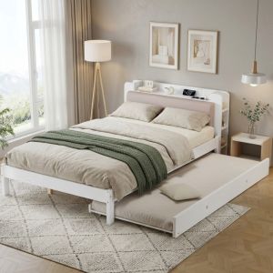 Cama multifuncional 120x200cm con cama auxiliar madera blanca