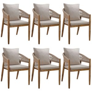 Tectake 6 sillas jardín acacia madera, cojines impermeables, arena
