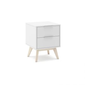 Mesita de noche de 2 cajones y patas 40x53 cm numa blanco - oak soft