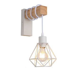 Aplique pared madera, jaula blanca, coLGante E27 para sala o pasillo
