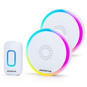 Aigostar timbre inalámbrico exterior ip55,0-120db,60 melodías,blanco