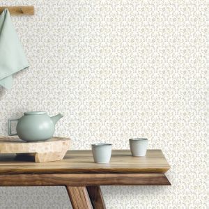 Papel pintado texturizado tnt ogee floral gris y amarillo