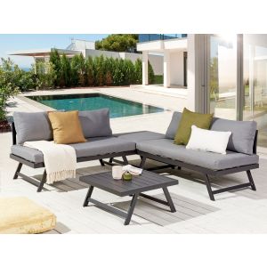 Conjunto esquinero de jardín 5 plazas coccorino metal gris