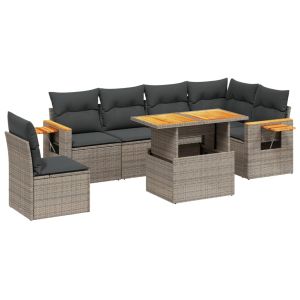 vidaXL set de sofás de jardín 7 piezas con cojines ratán pe gris