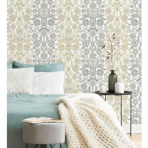 Papel pintado gaulan   nórdico de flores rayas ocres y 5.23m²