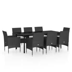 vidaXL juego de comedor de jardín 9 piezas con cojines negro
