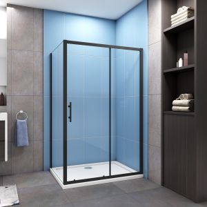 Mampara de ducha rectangular corredera frontal,negro mate 1200x700x1850mm