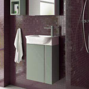 Mueble baño versa fondo reducido 22 cm verde + lavabo y tirador negro