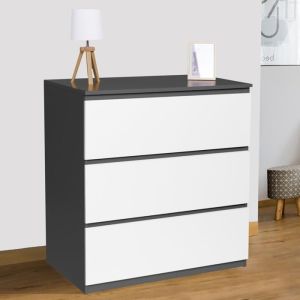 Cómoda de 3 cajones de madera blanca y gris - 77,5 cm