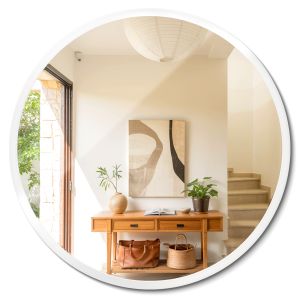 Espejo circular moderno marco de vidrio blanco diseño de lujo 90 cm