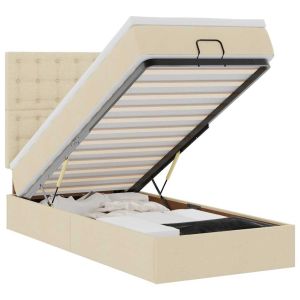 vidaXL cama otomana con colchón y luces LED tela crema 90x200 cm